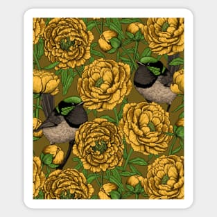 Yellow Peonies and wrens Sticker